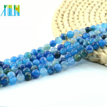 L-0112 Venta al por mayor StrandCharm Beads Blue Stripe Agate Natural Round Gemstone Beads